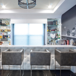 bar with cityscape wallpaper