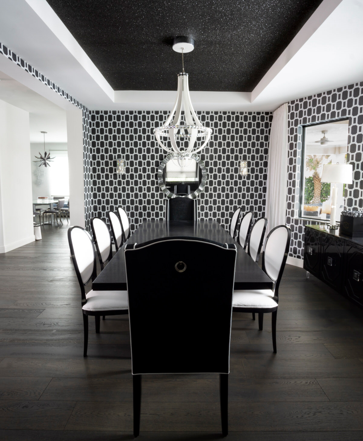 black and white interior design dining room