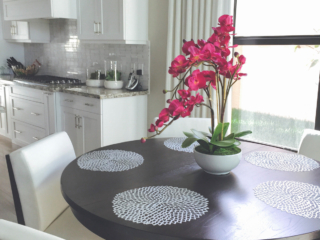 breakfast nook with gorgeous chandelier