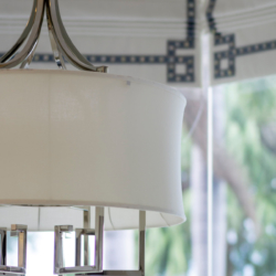 close up details of breakfast nook light and drapes