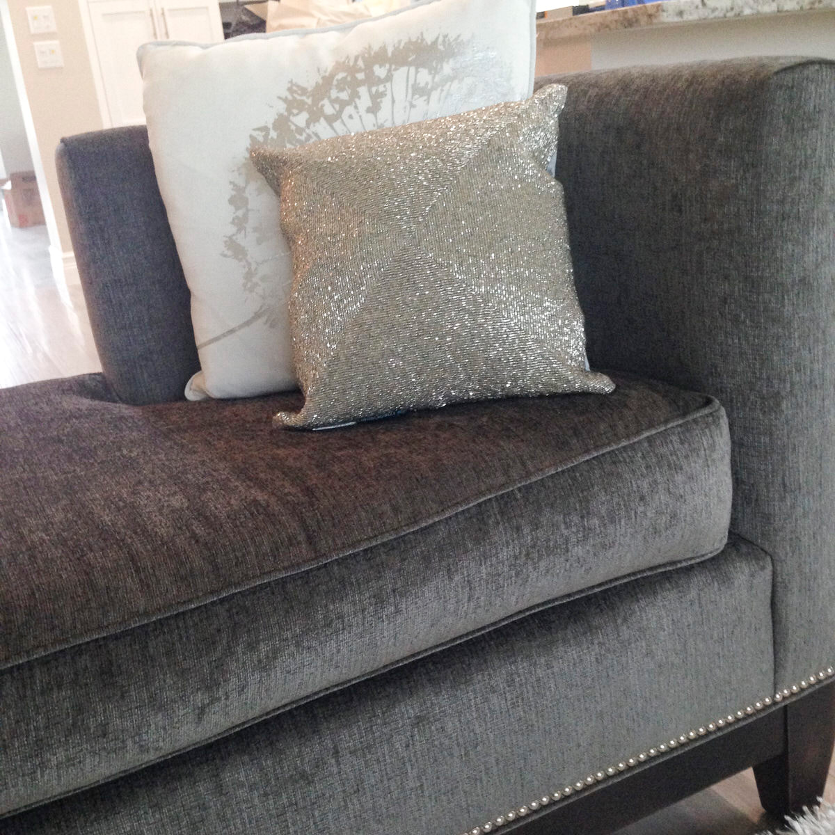 close up of couch and pillows