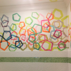 colorful painting in kids space bathroom