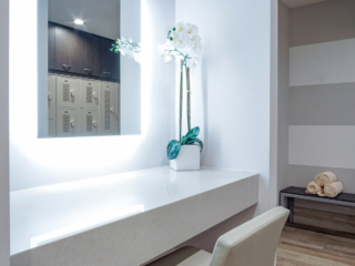 commercial bathroom by pool