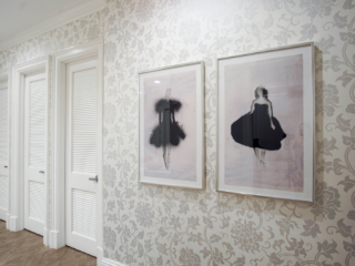 commercial womens bathroom artwork and wallpaper