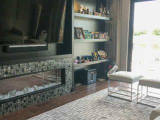 custom fireplace and shelving high end