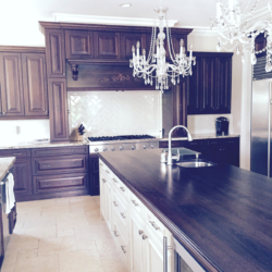dark wood and white kitchen design