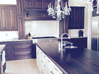 dark wood and white kitchen design