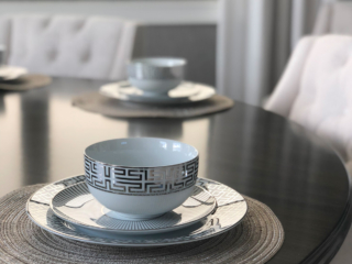 dining table set for dinner
