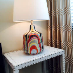 fun colored lamp and drapes