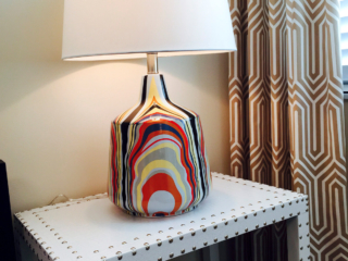 fun colored lamp and drapes