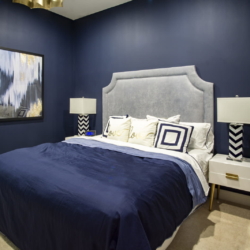 guest bedroom navy and gold
