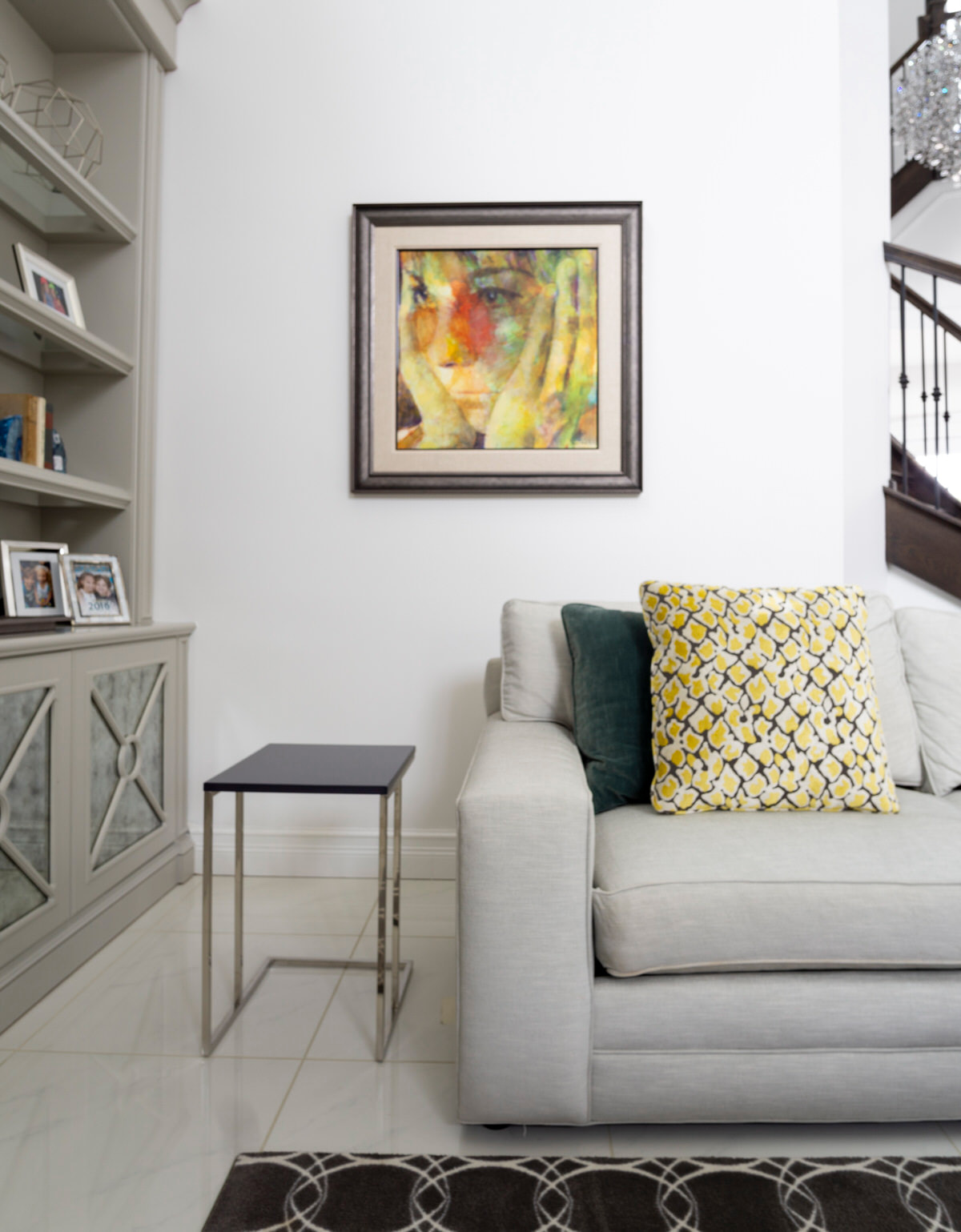 living room with artisan painting