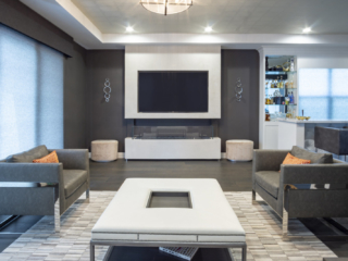 living space with fire place