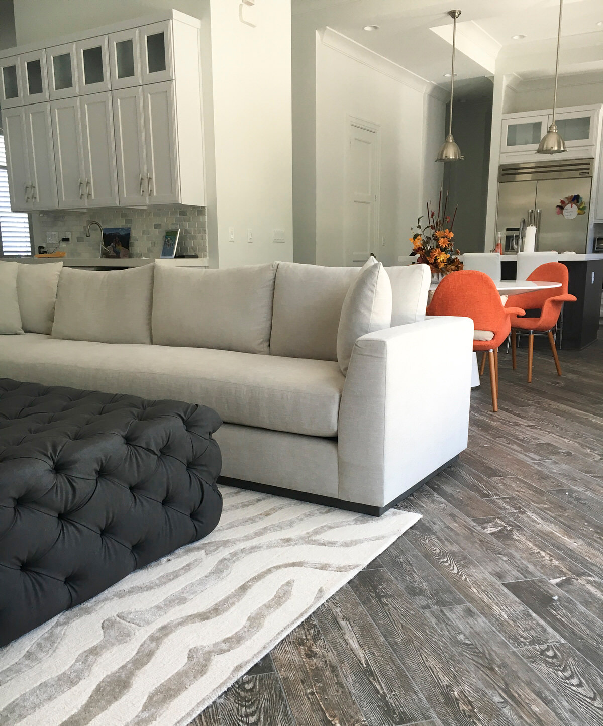living space with pop of orange