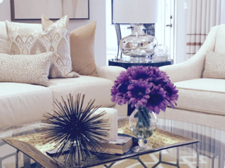 purple flower accent in living room