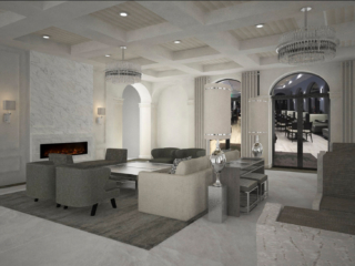 render of entry seating area commercial clubhouse