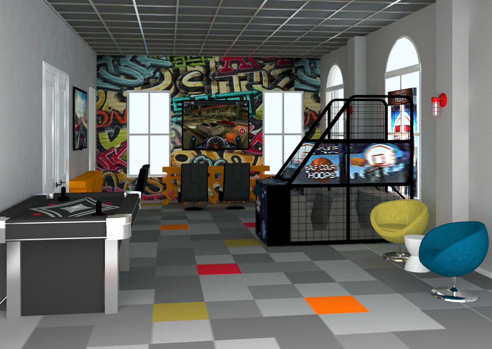 render of teen gaming room oaks clubhouse