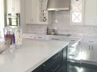 white kitchen with dark accents