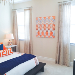 white navy and orange bedroom